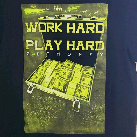 FLYING HORSE 'Work hard, Play Hard, get money' black short sleeve graphic t 3XL - Picture 1 of 6